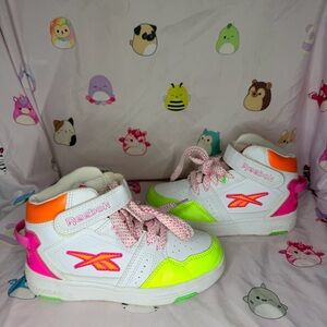Reebok High-Top Sneakers - White/Neon Pink,Yellow,Orange- Size 13 Little Girls